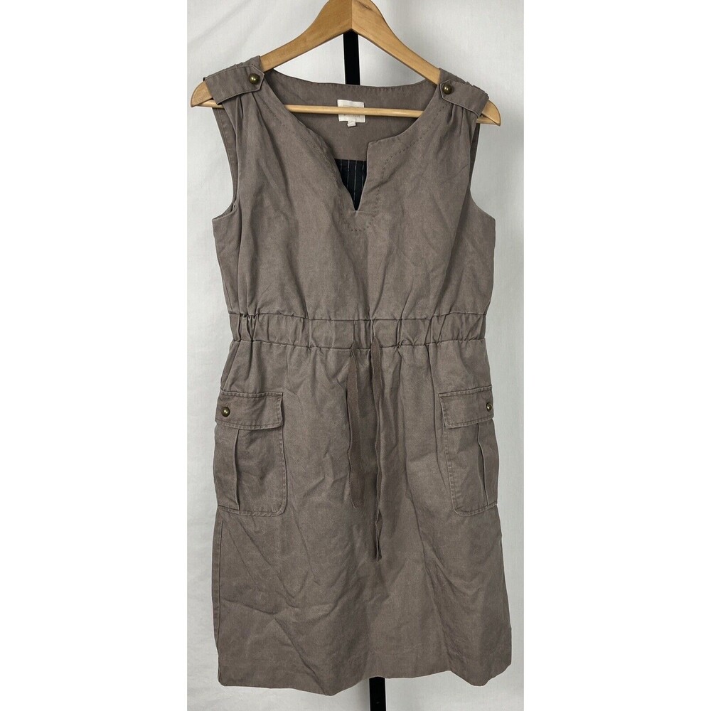 Anthropologie‎ Dress Cargo Sleeveless Pockets Brown Coquille Small Cottage Boho